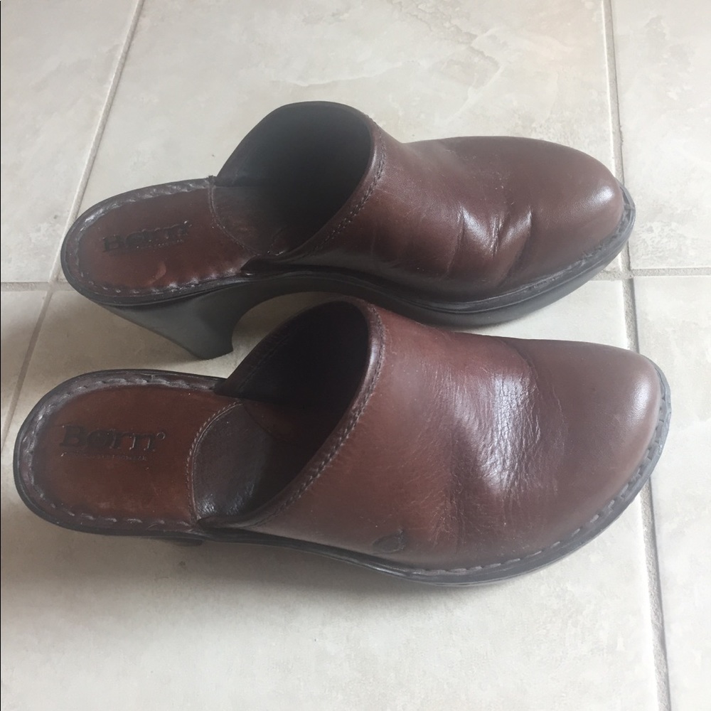 Born brown leather mules
